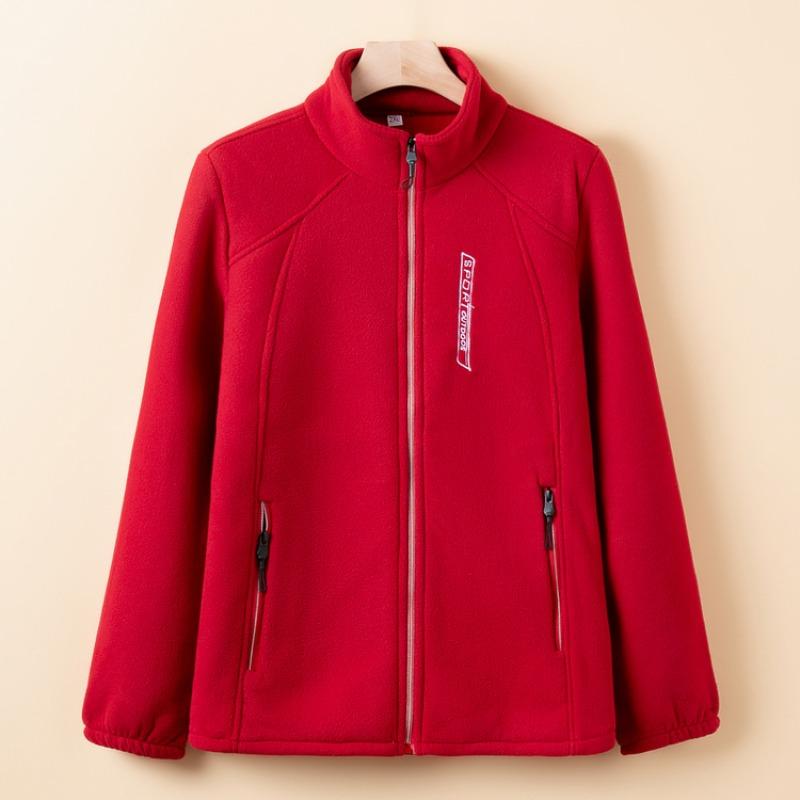Spring and Autumn Fleece Jacket Women's Fleece Top Fleece Thickened Stand-Up Neck Cardigan Mom's New Warm Sweater