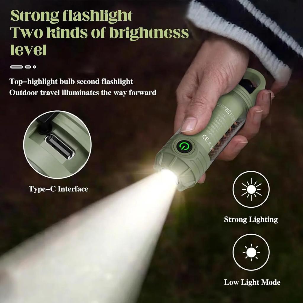 Rechargeable Flashlight Camping Lantern 6 Modes LED Mini Portable Keychain Tent Lamp Waterproof For Hiking Fishing Outdoor