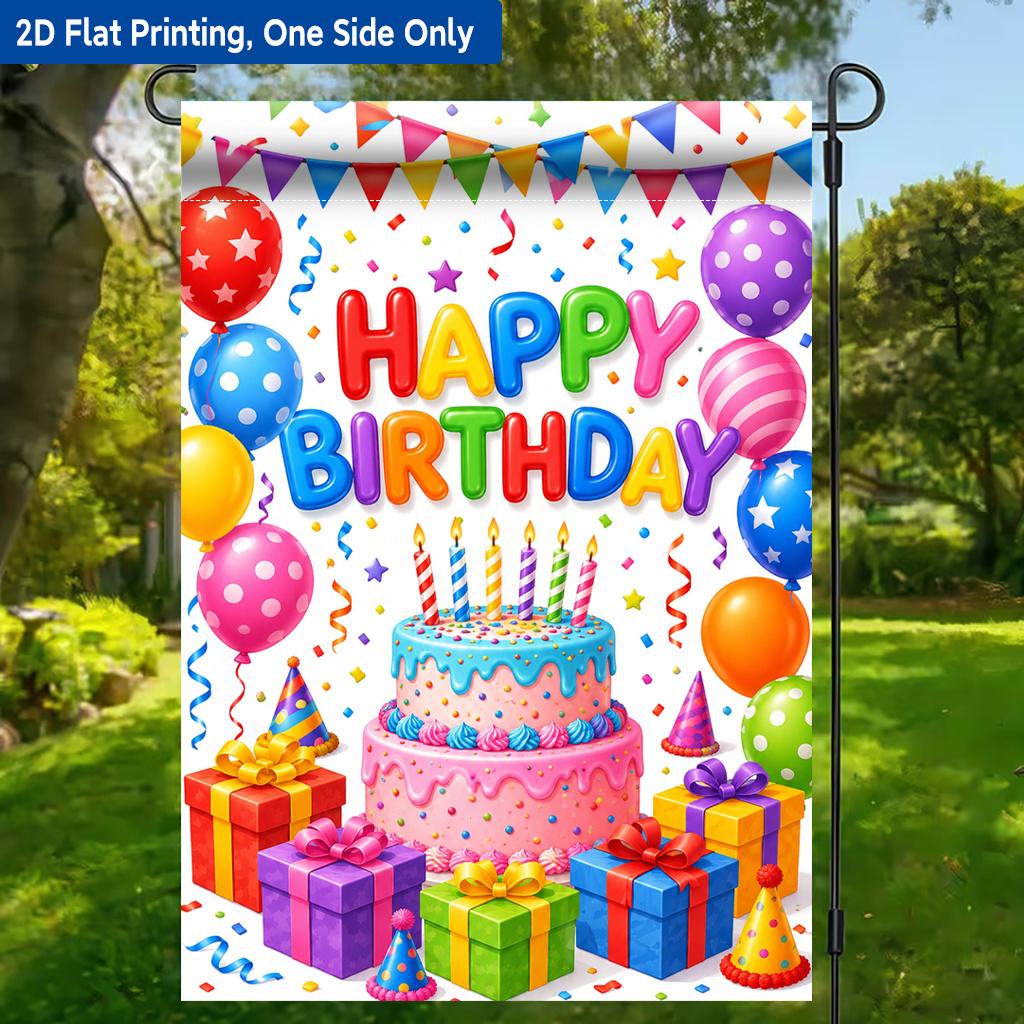 1pc Happy Birthday Party Scene Garden Flag - Single-Sided Polyester, 29.97x44.96 cm, Outdoor Decor