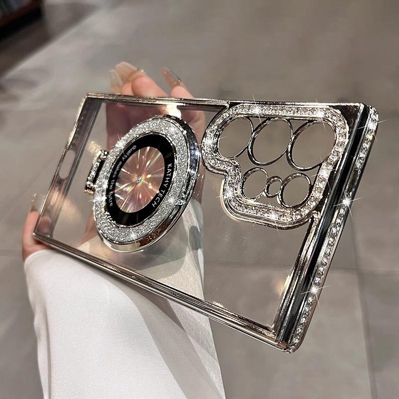 Etui z Platerowanym Brokatowym Diamentowym Magnetycznym Uchwytem do Samsung Galaxy S26 S25 Ultra S23 S22 Plus A55 A35 A25 A24 A15 Przezroczyste Miękkie Pokrowiec