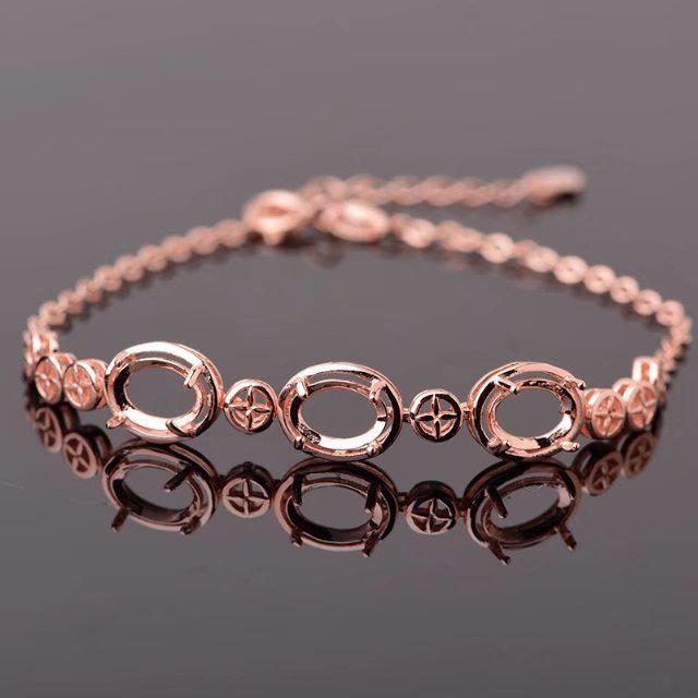 

Rose Gold 925 Silver Bangle Bracelet with 6x8 Empty Setting White Silver Empty Setting 6*8