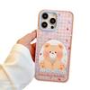 Checked Daidai Bear Contrasting Acrylic Phone Case Suitable for Apple 16promax Pink Apple 15 Protective Case 14