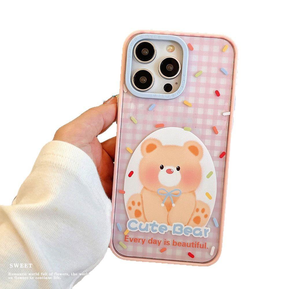 Checked Daidai Bear Contrasting Acrylic Phone Case Suitable for Apple 16promax Pink Apple 15 Protective Case 14