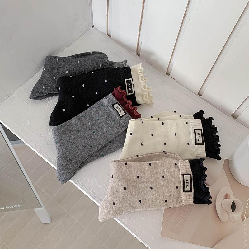 Woman Socks New Dots Cute Frilly Casual Long Socks For Women Breathable Preppy Style Ladies Novelties Socks Cotton Soft Comfy