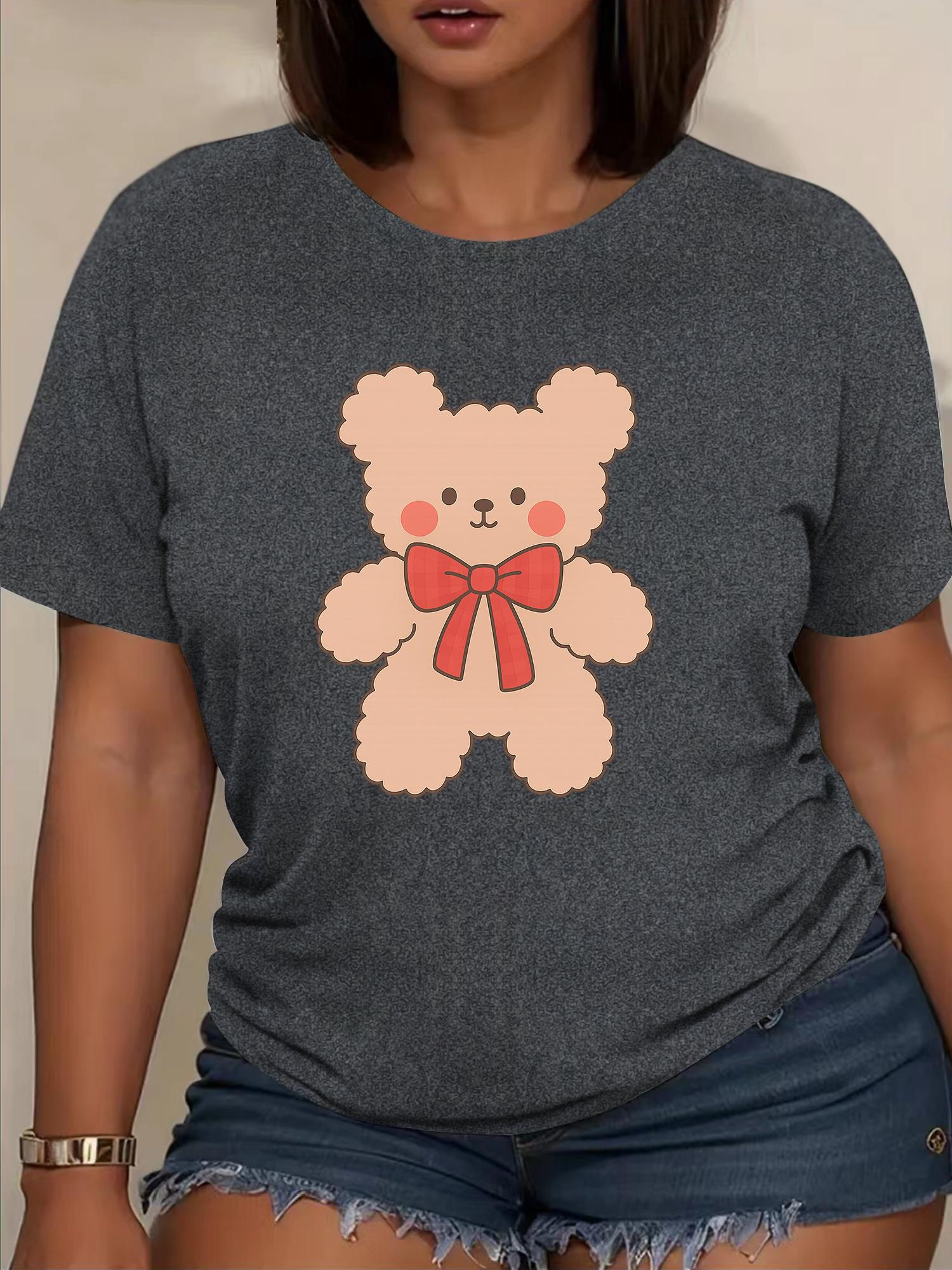 

Female Cute Little Bear Printed Short-sleeved T-shirt, Made of Soft and Breathable Polyester Fiber with Moderate Elasticity, 4XL сірий