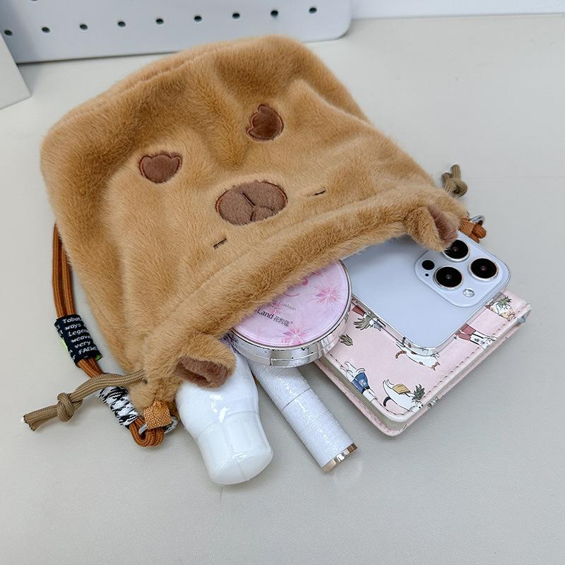 ins cute drawstring small bucket bag versatile kapibara plush bag girl heart cartoon student messenger bag bag bag
