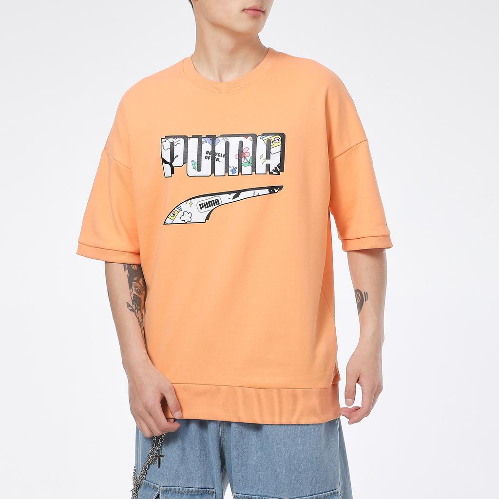 Puma Fun Print Logo Crew Neck Casual Short Sleeve T-Shirt Men Tops Orange 532041-36
