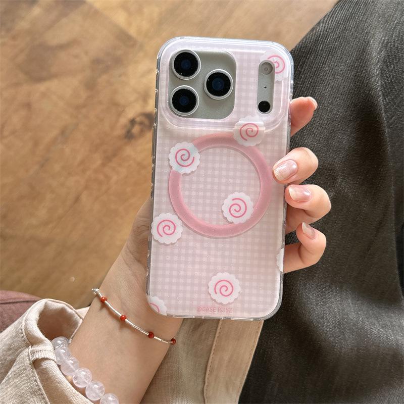 Pink Plaid Magnetic Stand iPhone Case for 14/15/16 ProMax/17 iPhone 13