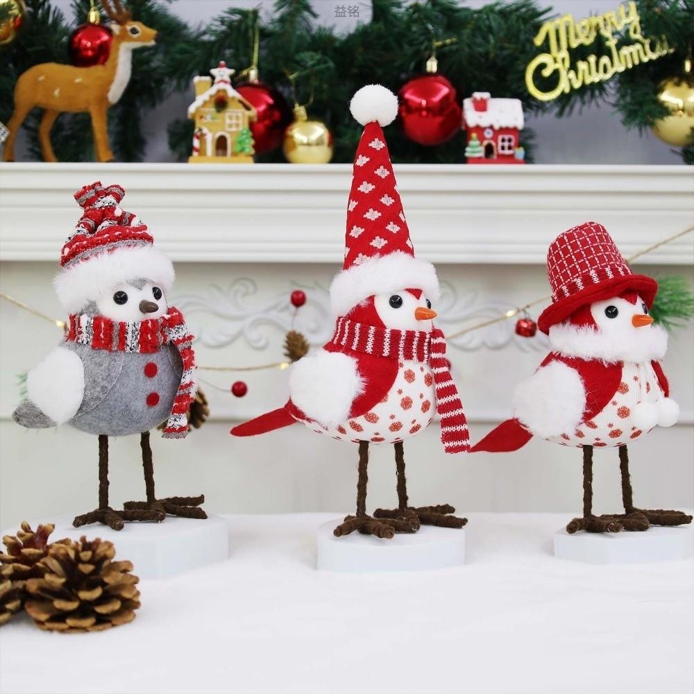 Stehende Weihnachts-Vogelfiguren mit Hut Festliche Vogelstatue Tischdekoration