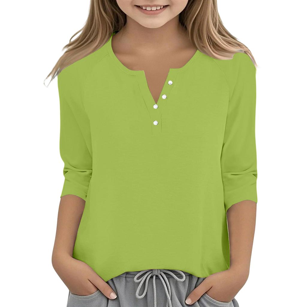 Print Tops For Youth Girls Round Neck 3/4 Sleeves T-Shirts Trendy Tops Outfit Tees