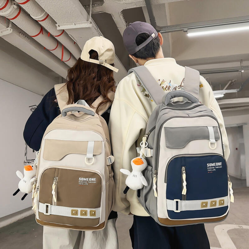 Large Capacity Men's Backpack Women's Color Contrast Backpack Middle School Student Schoolbag