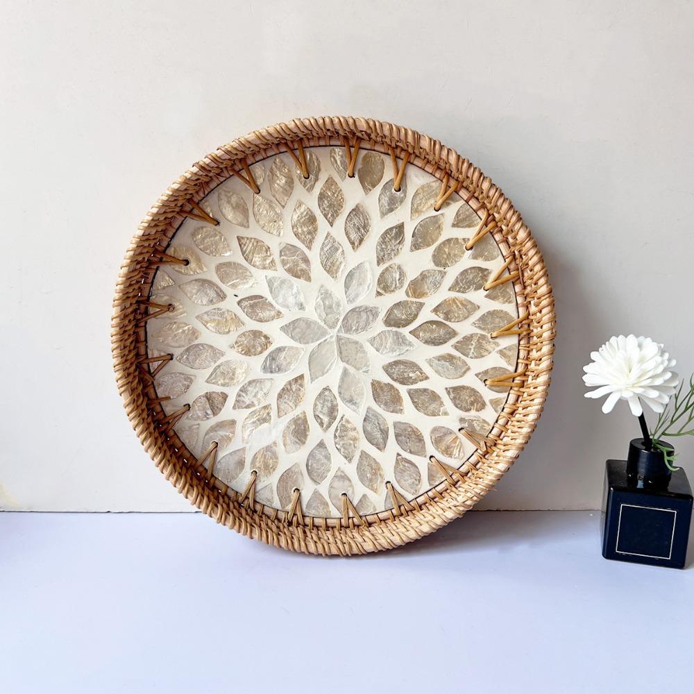 Home Decor Rattan Serving Tray Handmade Decorative Wall Plate Creative Gift Table Centerpiece