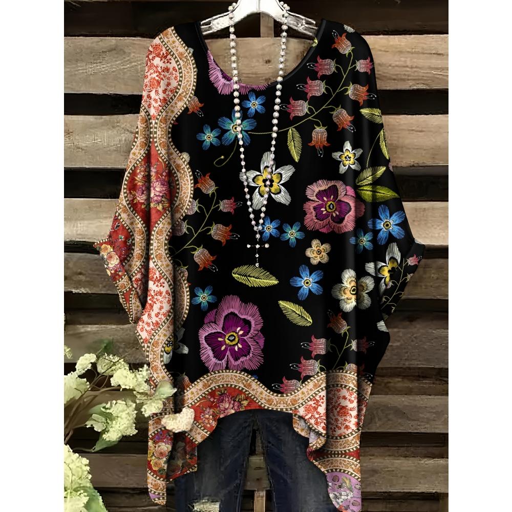 Sommer Elegante Frau Blumenprint Oberteil Vintage Rundhals Damen Kurzarm Y2k Grafik T-Shirt Mode Y2k Kleidung Frau 2025