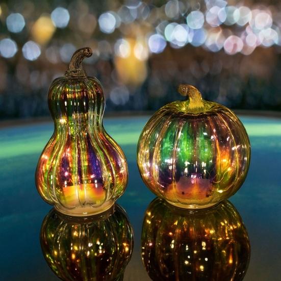 Glass Pumpkin Light Battery Operated LED Pumpkin Lantern Fall Lighted Pumpkin Table Centerpiece for Halloween Thanksgiving Home Decor