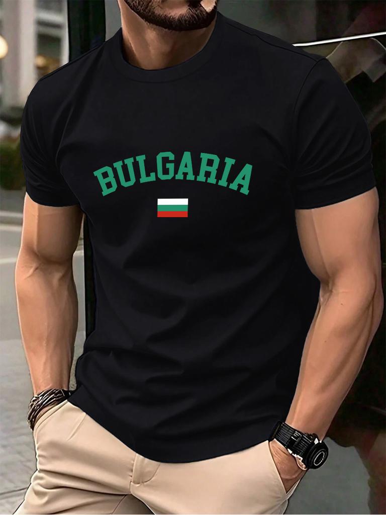 Bulgaria Text With Flag Prints Mens TShirt Cotton Summer ONeck Short Sleeve Tops Soft Oversized T Shirt Casual Male Clothes