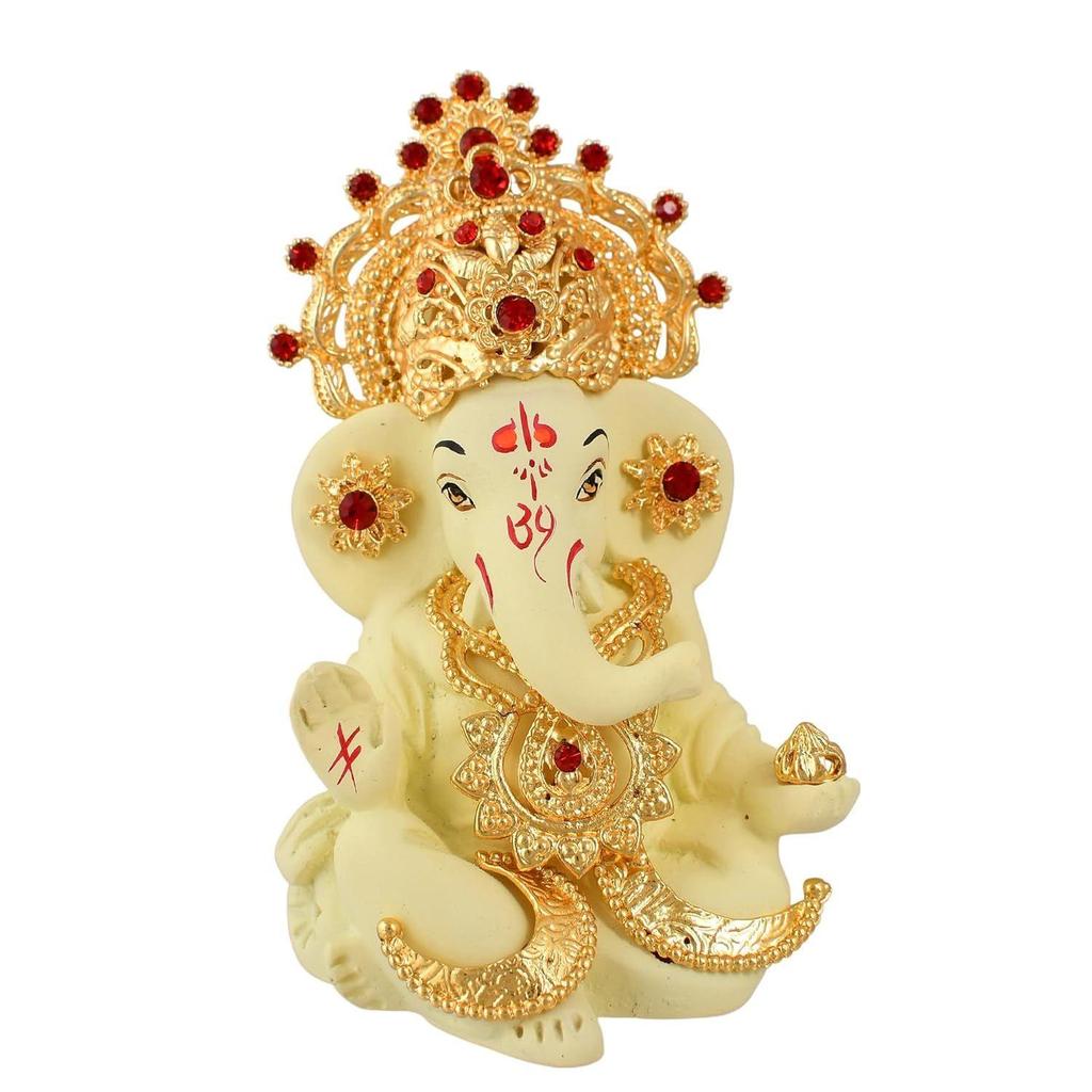 Ganesh Idol Murti Statue for Car Dashboard Gift Ceramic Terracotta Gold Plated Ganesha Ganpati Idols Showpiece Figurine