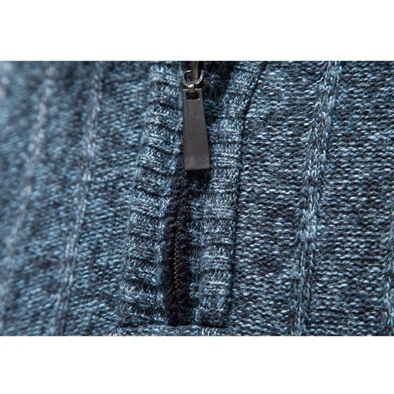 Men's Half-Zip Stand Collar Fleece Lined Knit Sweater.