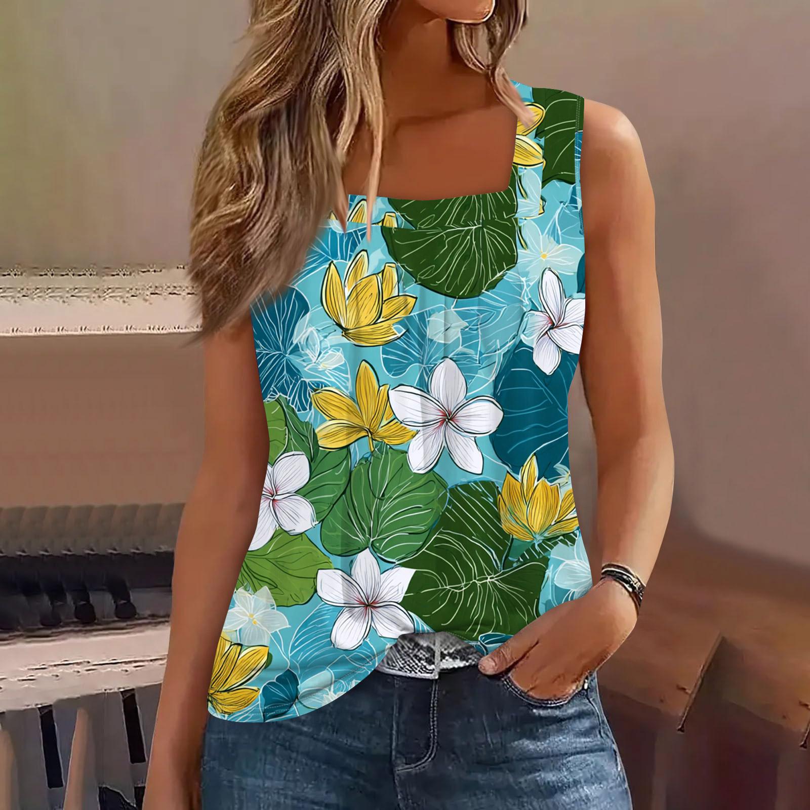 

Women s Fashion Sexy Ruffled Square Collar Floral Print Sleeveless Tank Top M
