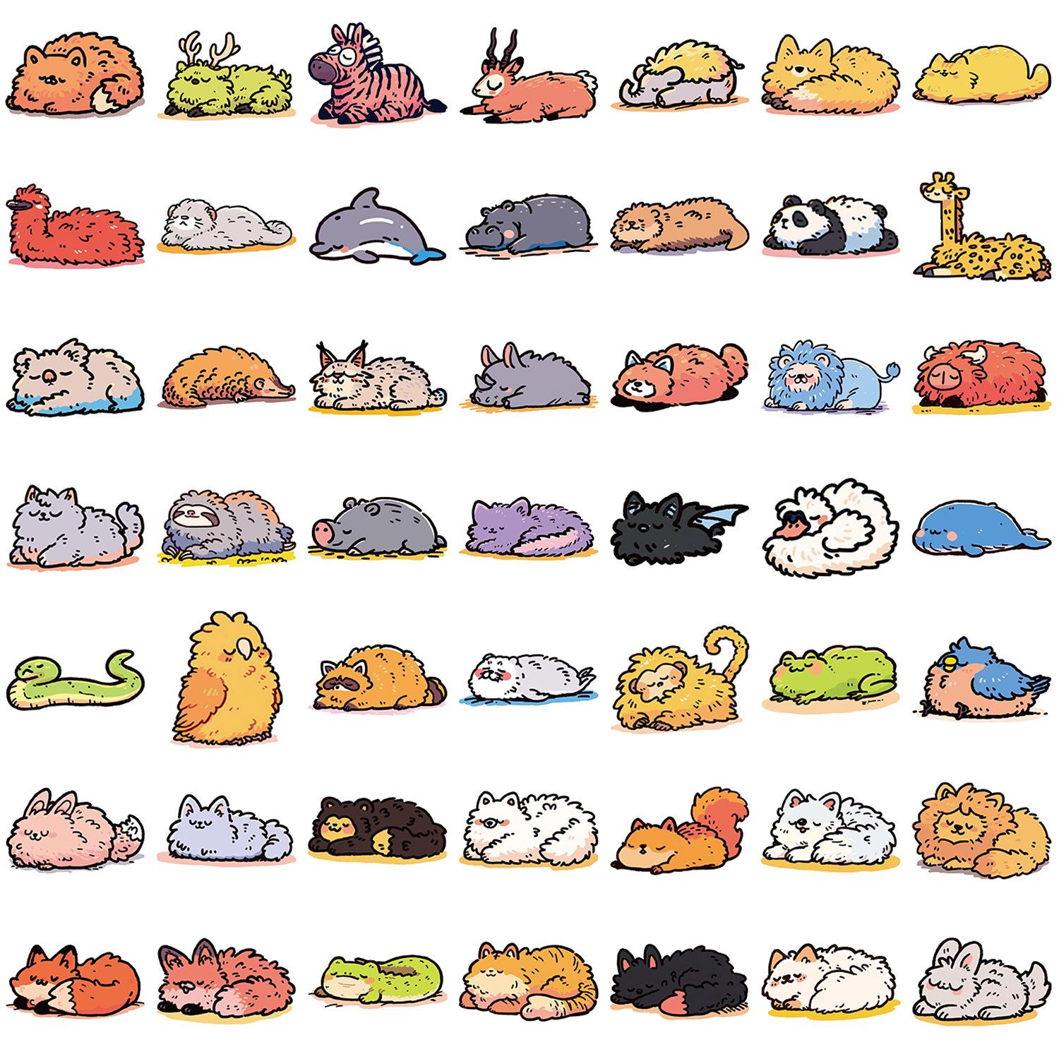 

50 Cartoon Flat Lay Animal Doodle Stickers Decorative Guitar Notebook Suitcase DIY Waterproof