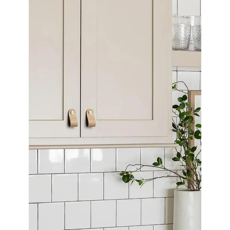 Leather Handles Cabinet Knobs Leather Drawer Pulls for Kitchen Cabinet Drawers Bathroom Dressers