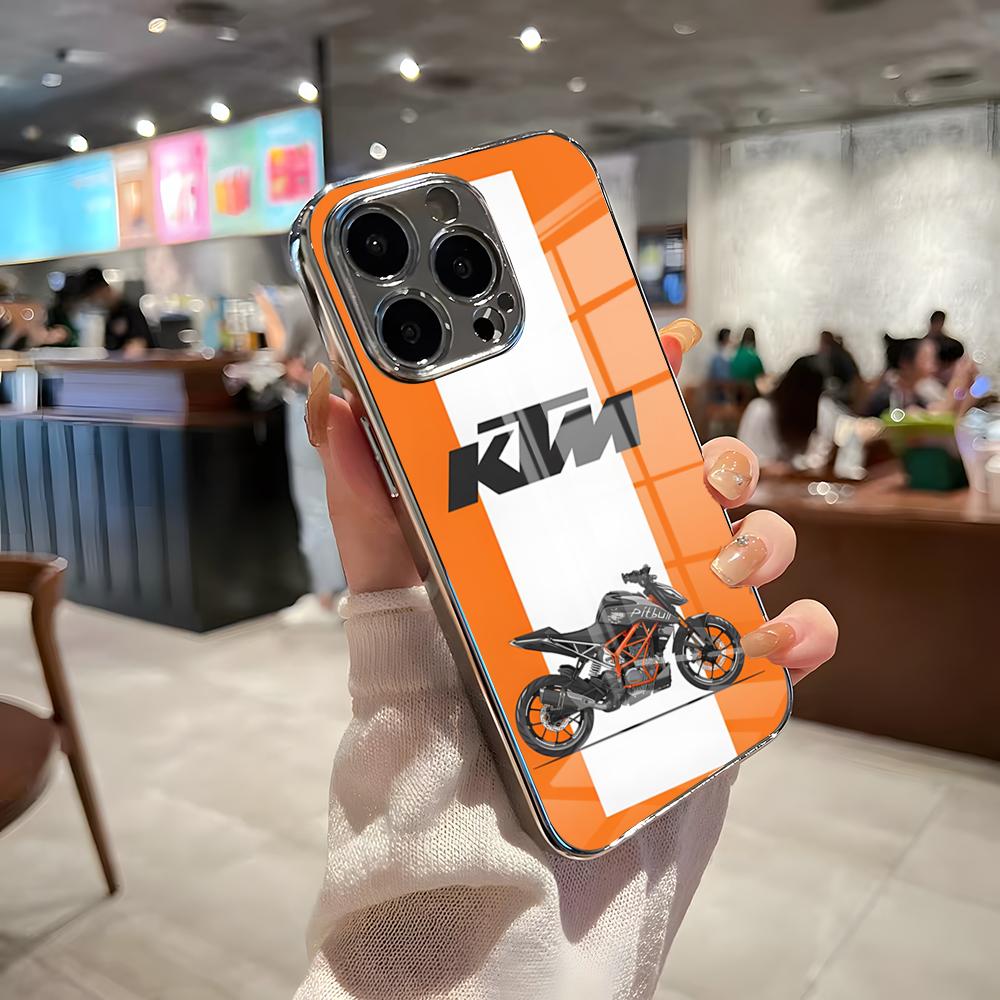 Motorcycle Racing K-KTMES Phone Case For IPhone 17 Pro Max 15 Pro 16 14 Plus 12 13 Mini 11 Pro Shockproof Electroplated Glass Co
