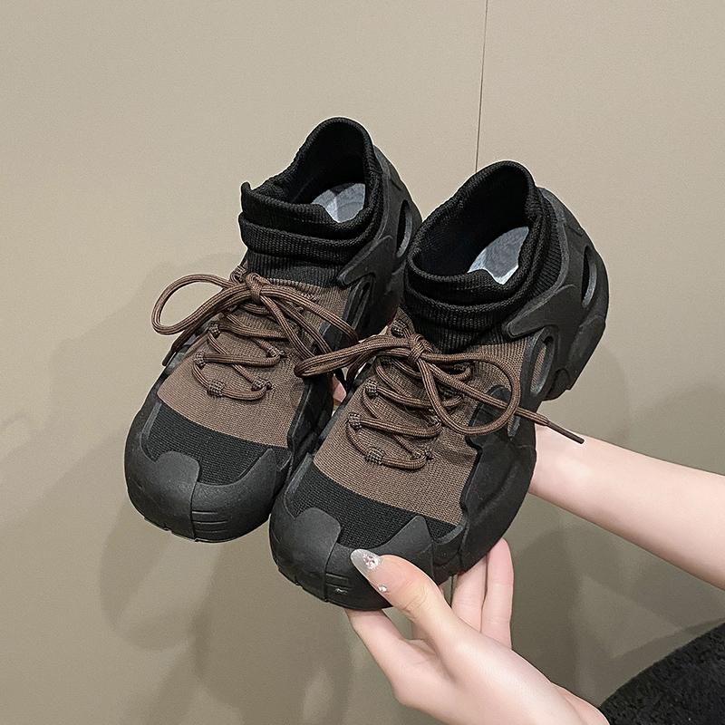 Fashion Women's Thick-soled Sneakers Lace-up Breathable Knitted Casual Shoes 2025 Spring and Autumn Fashion Tennis Shoes for Women