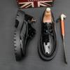 Men's Black British-Style Retro Height-Boosting Leather Shoes - Casual, Low-Top, Wear-Resistant, All-Season