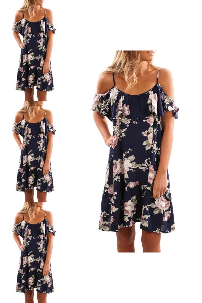 Usa Women Floral Off Shoulder Sling Dress For Effortless Casual Beach Style