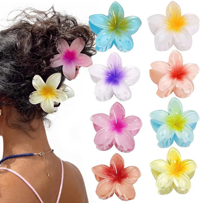 Hawaiian Gradient Hair Clips Women Flower Hair Claws Shark Hairpins Vacation Beach Hairpins Hair Accessories
