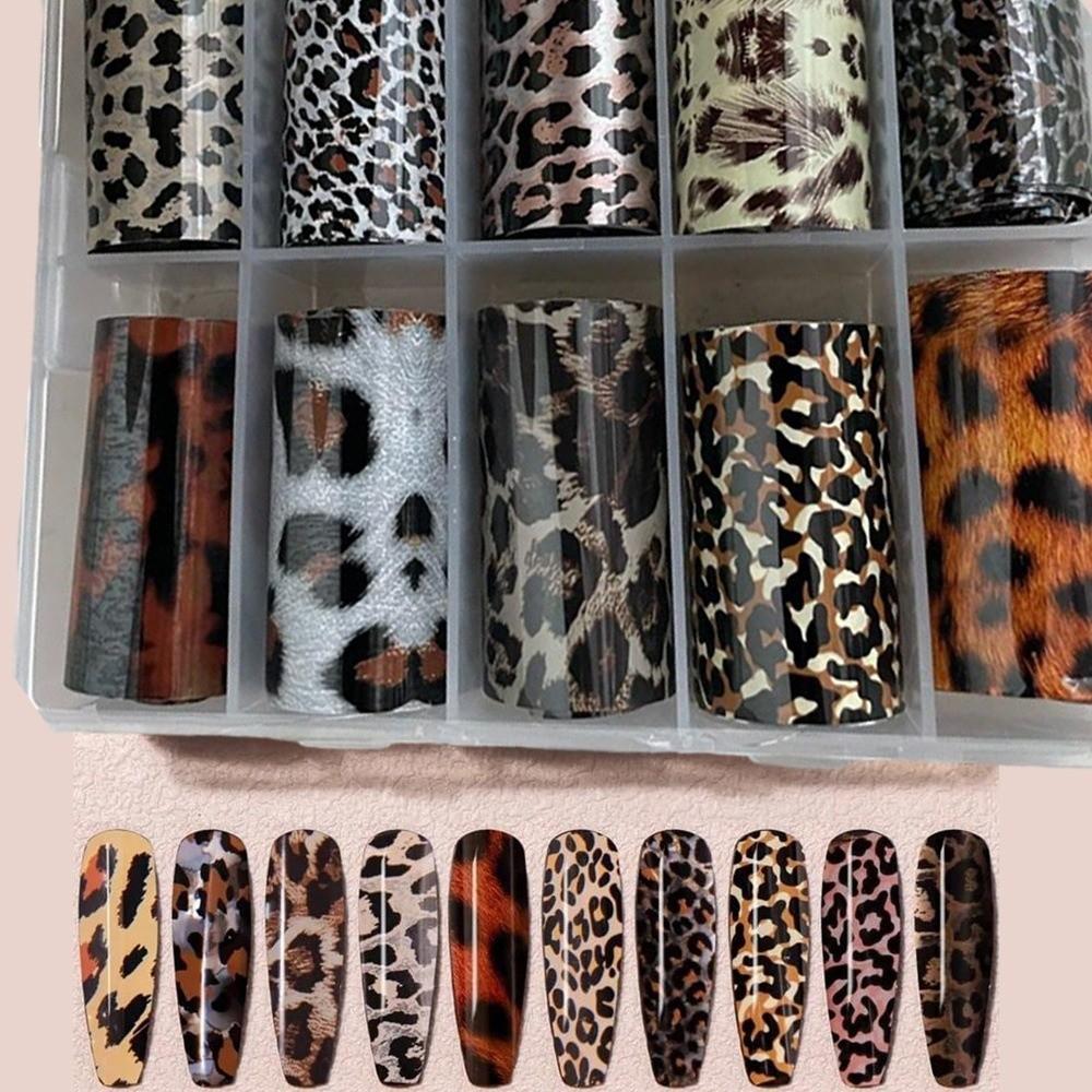 Lace Design Nail Foils Stripe Pattern Black White Nail Stickers Leopard Print Sequin Effect Nail Decorations Manicure DIY