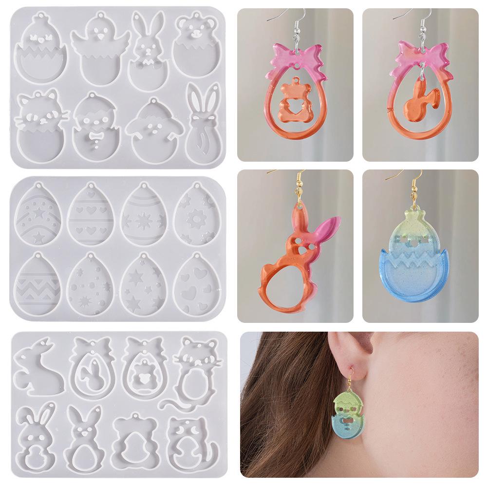 Easter Resin Animal Earrings Mold: Egg, Rabbit, Chick, Cat Pendant