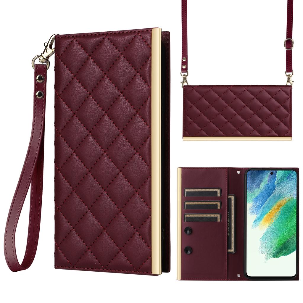 For Samsung Galaxy S21 FE 5G Leather Case Suction Cup 3 Card Slots Phone Cover