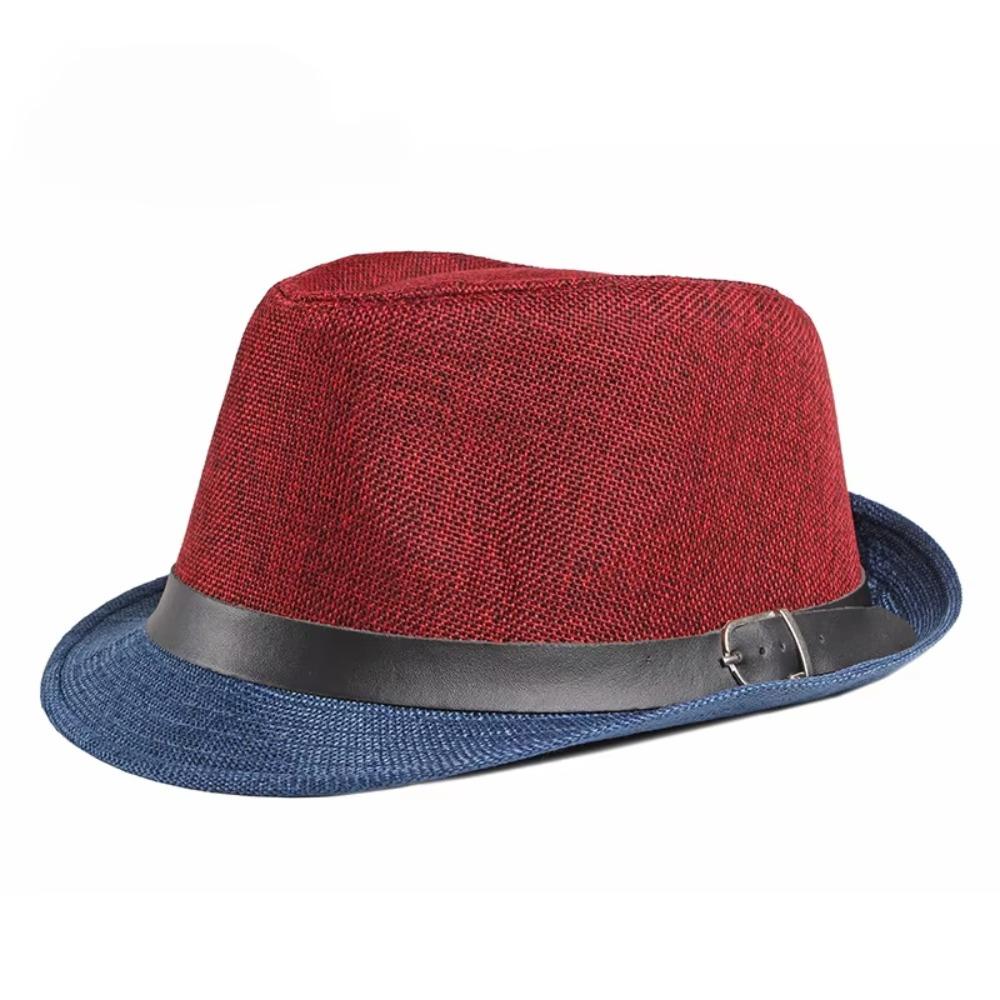 Linen Fedora Hat Patchwork Sun Hat Retro Jazz Hat  Outdoor Leisure A