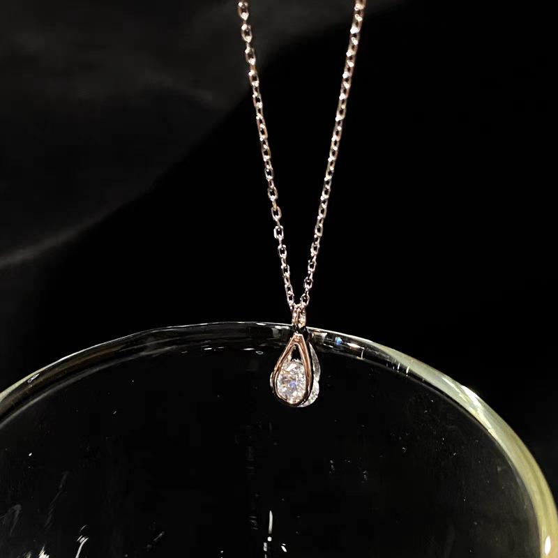 Minimalist Water Drop Zirconia Necklace in S925 Sterling Silver - Simple, Elegant Clavicle Chain for Women 925 Sterling Silver розового золота