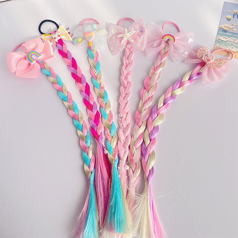 Cute Wigs Ponytail for Kids Girl Candy Color Cartoon  Butterfly Bow Ponytail Hair Styling Rubber Bands Headwear Braid