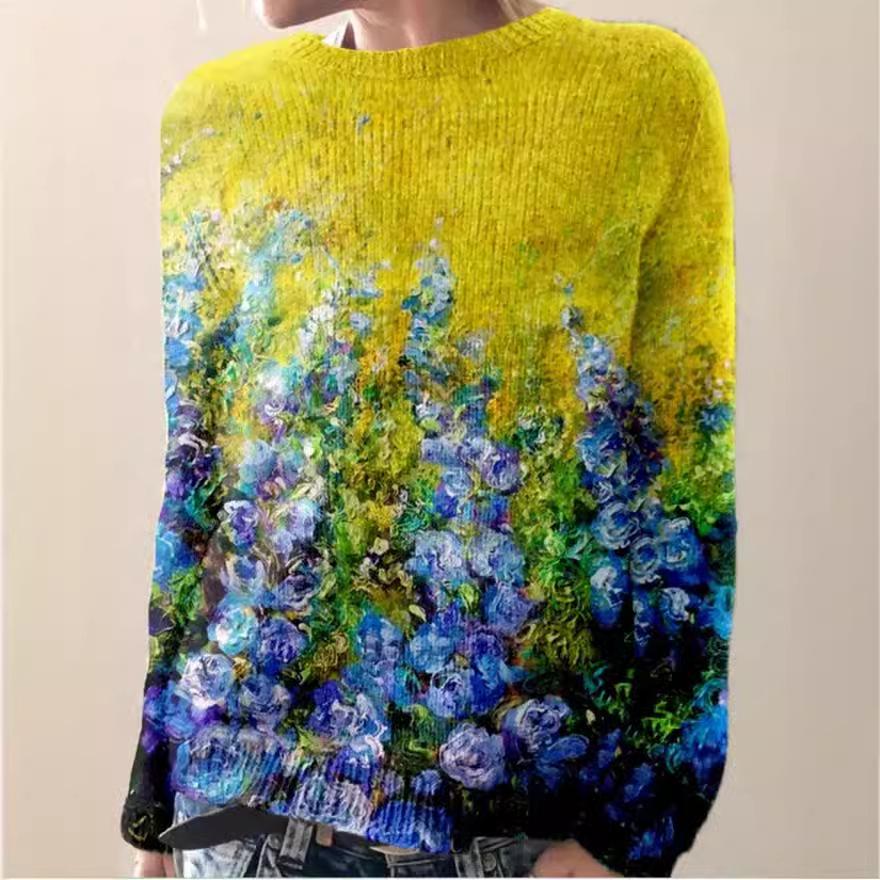 3D Printed Women's Casual Loose Knit Pullover Sweater