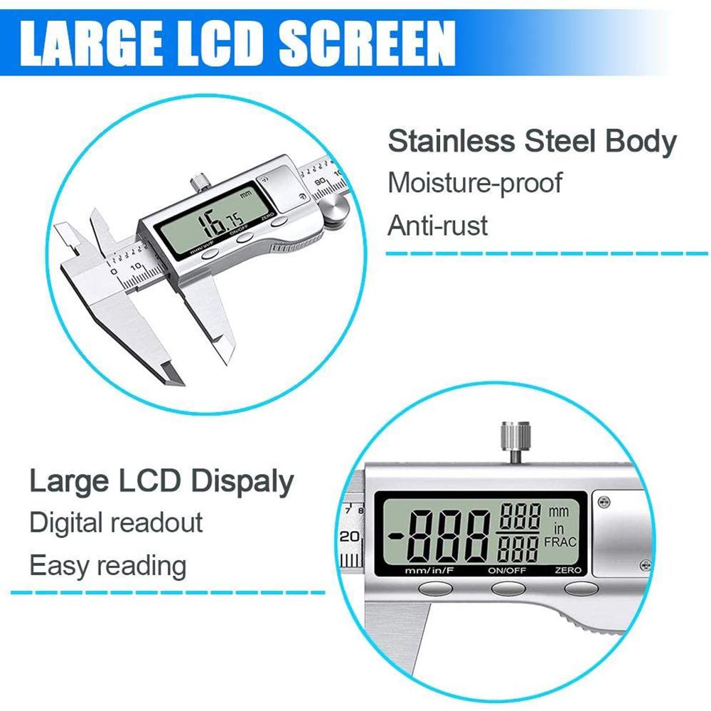 Stainless Steel Vernier Caliper Digital Micrometer with Large LCD Screen,Auto-Off Feature, Inch/Metric Conversion Measuring Tool