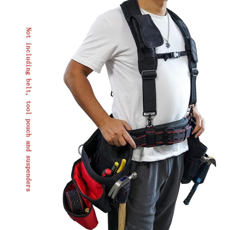 Heavy Duty Adjustable Work Belt with Wide Waist Support, Metal Roller Closure, and 4 Metal Connectors for Tool Pouch Carry