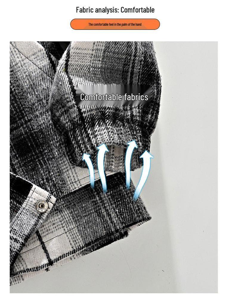 2025 Autumn Men's Retro Plaid Hooded Fake Two-Piece Casual Jacket