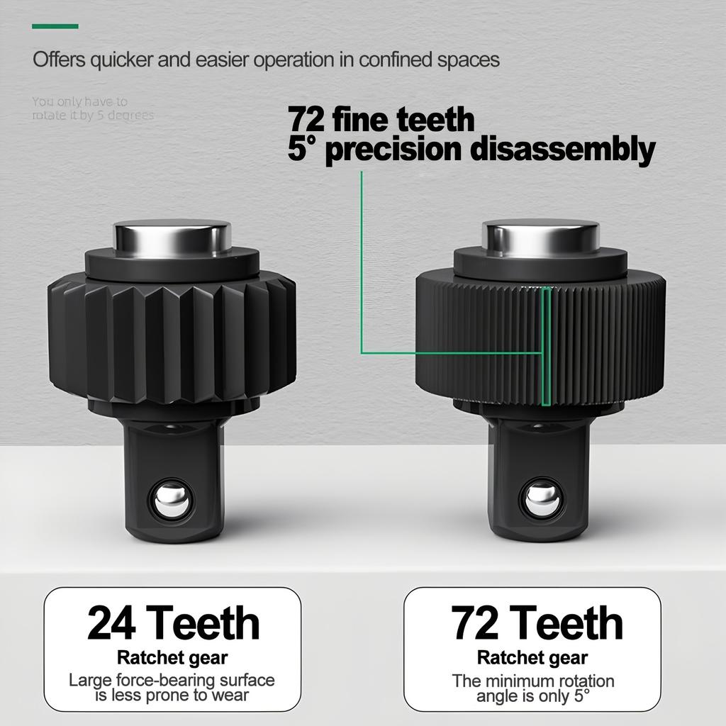 72-Tooth Ratchet Wrench Set, Chrome Vanadium Steel, Automatic Two-Way Mechanism, Stretchable, Ergonomic Grip, with Quick Socket
