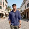 Men's Linen Half-Zip Hoodie Long Sleeve Oversized Casual Breathable Sweatshirt