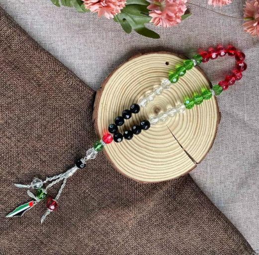Tasbih Cristal 33 Perles Couleurs Palestine, Bracelet de Prière Musulman Rouge Vert Blanc Noir, 3 Longueurs pour la Prière & la Mode