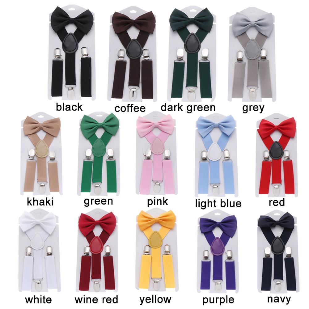 Kids Elastic Suspenders Bow Tie set Matching Tuxedo Suit Unisex Boy Girl Bowtie Wedding Costume Adjustable Y-Back Brace Belt