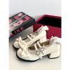 New college style versatile single shoes retro bow high heels elegant round head middle heel Lolita small leather shoes