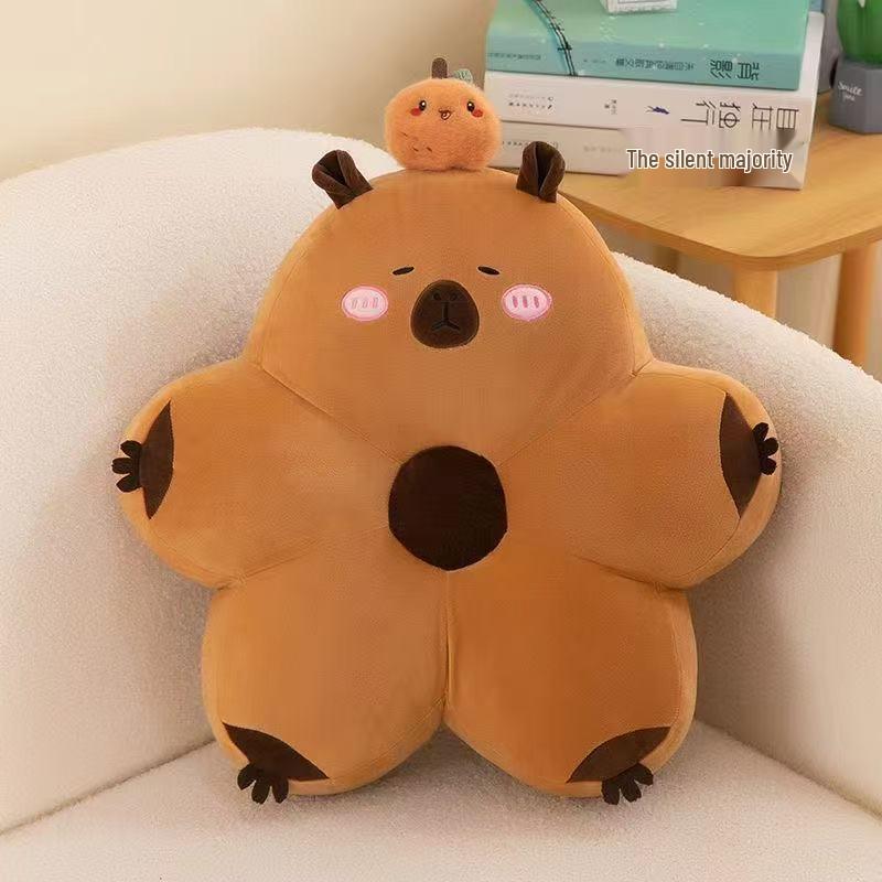 

Capybara Plush Lumbar Support Cushion & Throw Pillow Stuffed Toy Flower Shape Capybara Cushion - Orange on Head