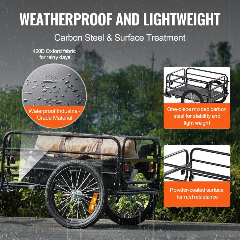SucceBuy Remolque de Carga para Bicicleta de 160 lbs Plegable para Almacenamiento Carrito de Carro de Bicicleta con Ruedas de 16" Reflectores de Seguridad Se Adapta a Ruedas de Bicicleta de 22"-28"