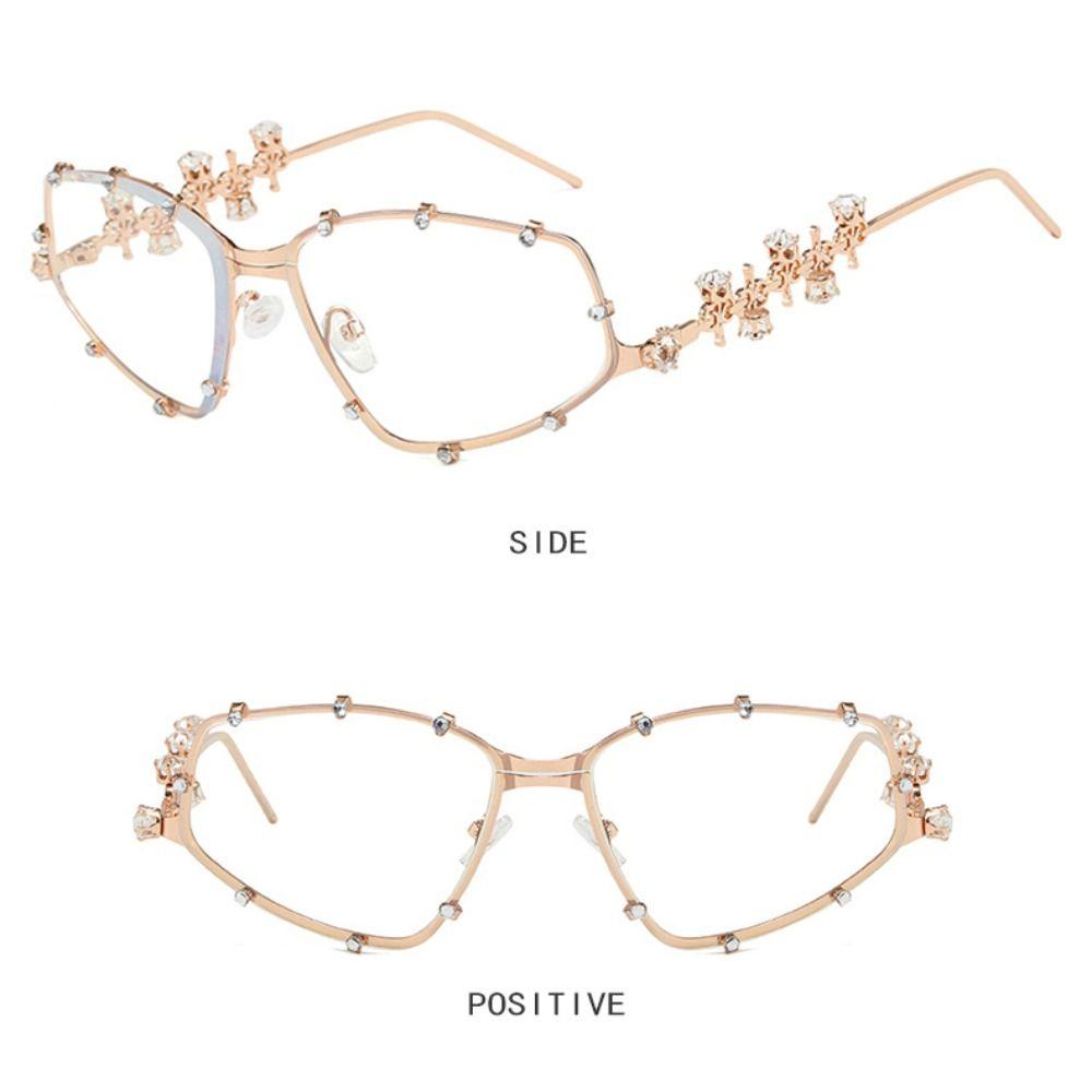 Oval Cat Eye Glasses Metal Oversized Party Eyewear with Bling Rhinestone Frame for Women Men Eye Protection Shades
