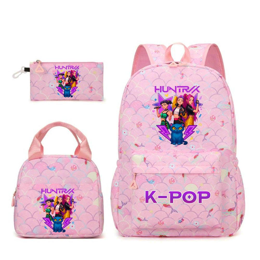 KPop Demon Hunters Character Colorful Backpack Three-Piece Set Rumi Mira Zoey HUNTR/X Saja Children'S Large Capacity Schoolbag
