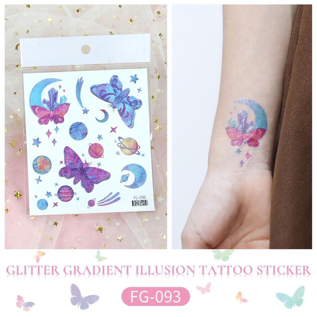 Rikalong Waterproof Cartoon Butterfly & Mermaid Glitter Tattoo Stickers for Face