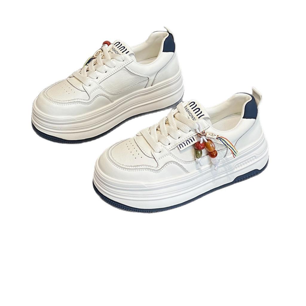 European Leather Breathable Casual Little White Shoes Women's 2025 Autumn New Hong Kong Style Heightening Board Shoes Slim Bread Women's Shoes